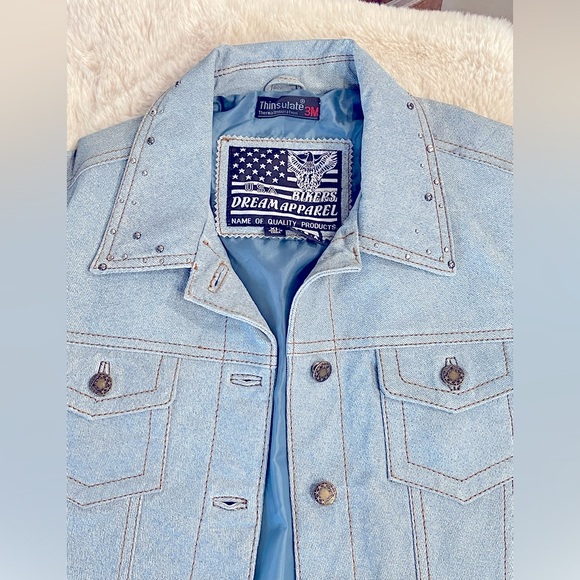 STUDDED BIKERS DREAM APPAREL DENIM Metal Hardware 100% LEATHER MOTORCYCLE JACKET - Picture 9 of 14